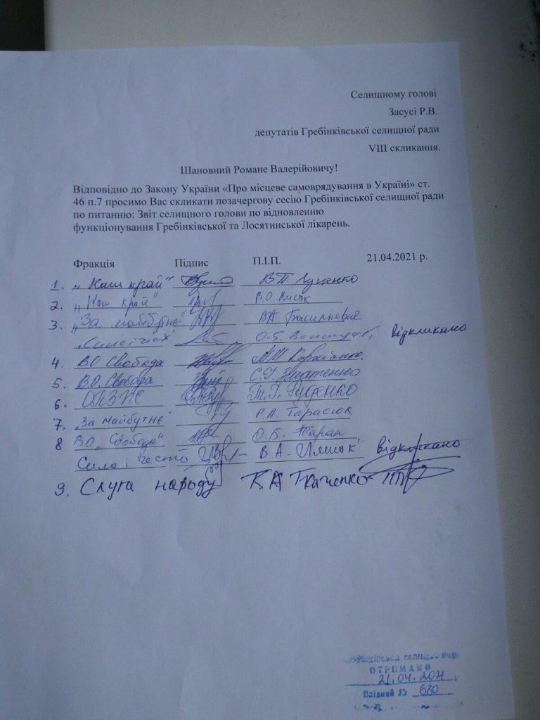 «Наш край» выступает за возобновление работы медицинских учреждений в Гребёнковской громаде photo 2021 04 22 11.04.42 768x1024 - «Наш край» выступает за возобновление работы медицинских учреждений в Гребёнковской громаде